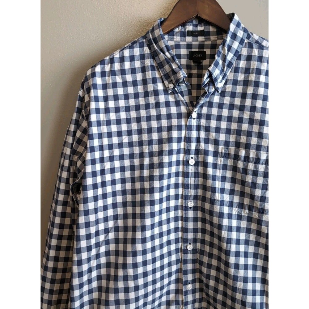 J.Crew Mens XL Slim Fit Shirt Blue Gray Check Lightweight Button Down LS